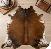 Genuine Brown & White Cowhide Rug | Natural Chestnut Leather Area Rug | White Rimmed Western Cowskin Carpet for Living Room