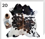 Genuine Tricolor Cowhide Rug | Black, Dark Brown & White Spotted Leather Area Rug | Authentic Symmetrical Cowskin Floor Carpet