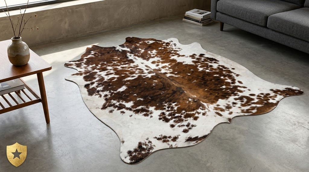 Authentic Chestnut Brown & White Spine Cowhide Area Rug – Genuine Natural Leather Accent Mat