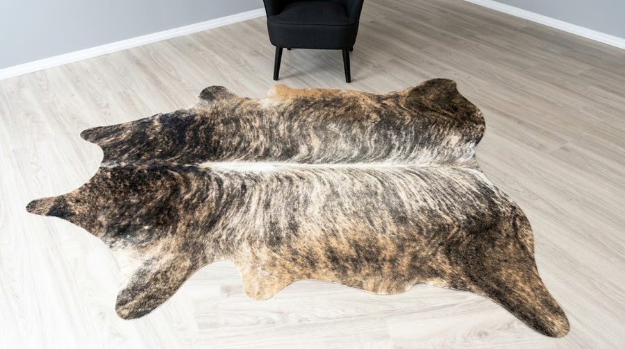 Genuine Brown Brindle Cowhide Rug | Natural Honey & Dark Striped Cow Hide Leather Area Rug | Exotic Western Living Room Floor Decor