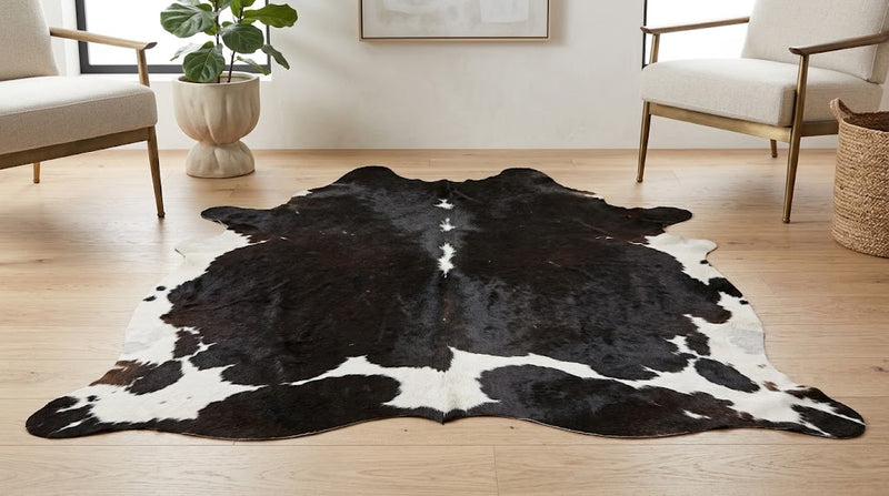 Authentic Black and White Salt & Pepper Cowhide Area Rug – Genuine Speckled Leather Accent Mat