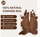 Genuine Brown and White Cowhide Rug | Chestnut Tan & Pure White Leather Area Rug | Classic Western Cowskin Floor Carpet