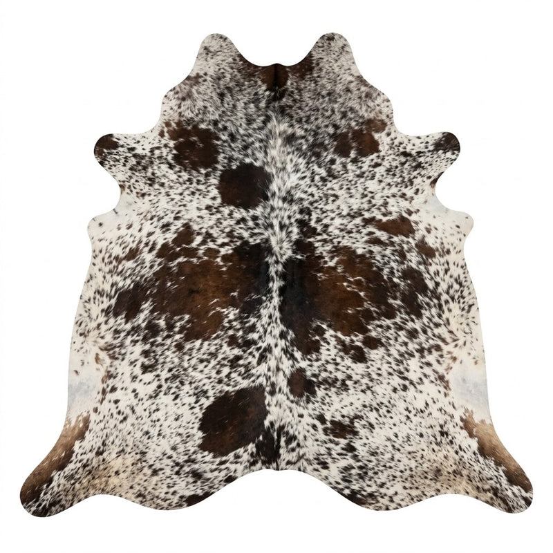 Genuine Salt & Pepper Cowhide Rug | Dark Brown & Off-White Speckled Cowskin Area Rug | Rustic Modern Western Leather Carpet