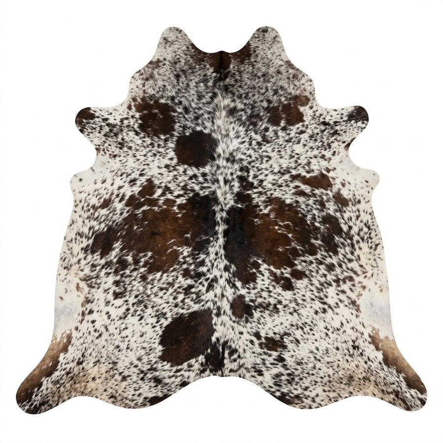 Genuine Salt & Pepper Cowhide Rug | Dark Brown & Off-White Speckled Cowskin Area Rug | Rustic Modern Western Leather Carpet