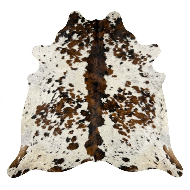 Genuine Tricolor Cognac & Black Speckled Cowhide Rug | Honey Brown & White Cowskin Area Rug | Rustic Modern Western Leather Carpet