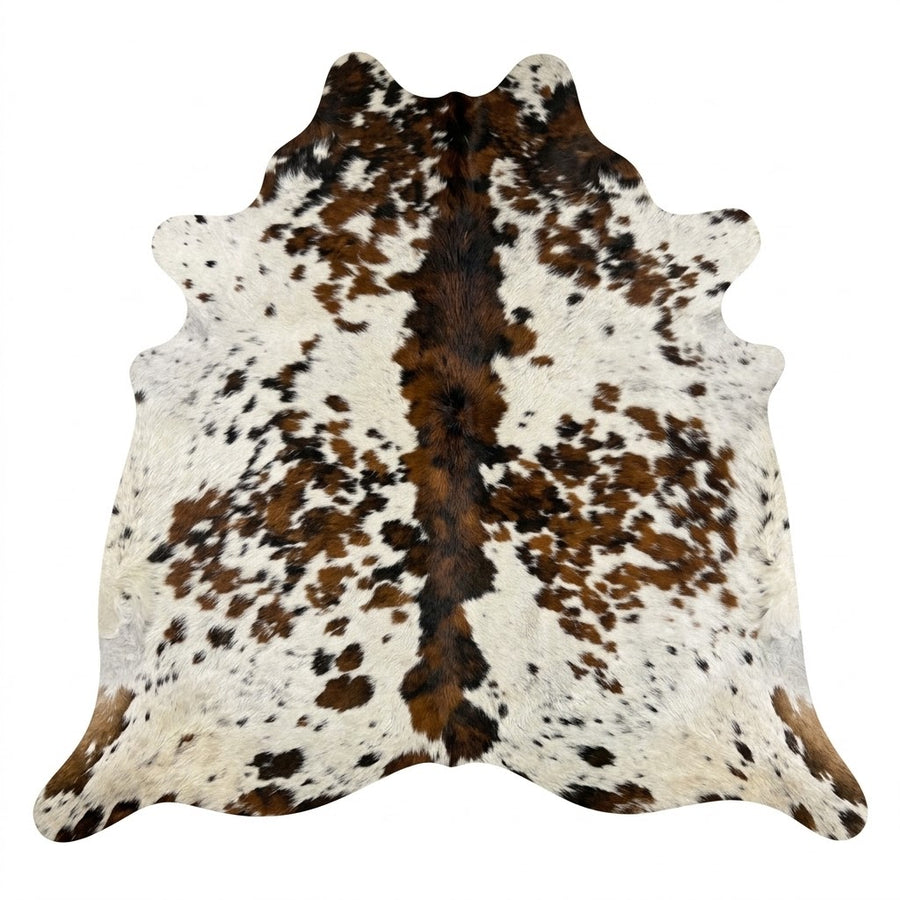 Genuine Tricolor Cognac & Black Speckled Cowhide Rug | Honey Brown & White Cowskin Area Rug | Rustic Modern Western Leather Carpet
