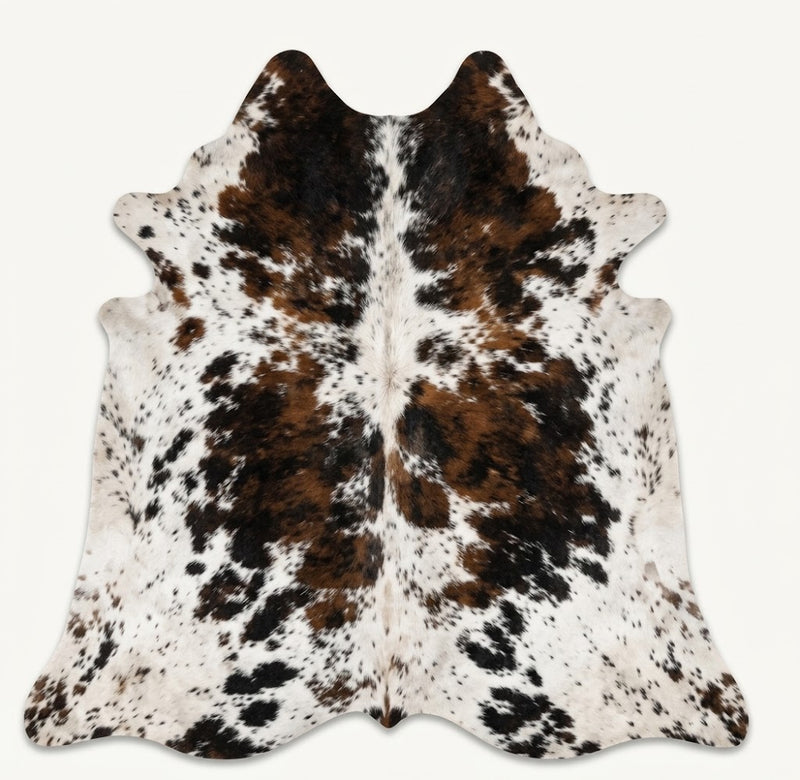 Genuine Tricolor Dark Brown & Black Speckled Cowhide Rug | Natural Salt and Pepper Spotted Cowskin Area Rug | Rustic Leather Carpet for Living Room