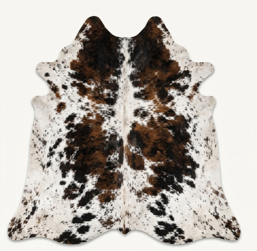 Genuine Tricolor Dark Brown & Black Speckled Cowhide Rug | Natural Salt and Pepper Spotted Cowskin Area Rug | Rustic Leather Carpet for Living Room