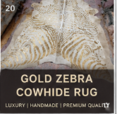 Authentic Gold Stenciled Cowhide Rug - Metallic Printed Leather Area Rug