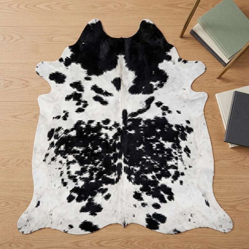 Authentic Black and White Speckled Cowhide Rug -  Leather Area Rug
