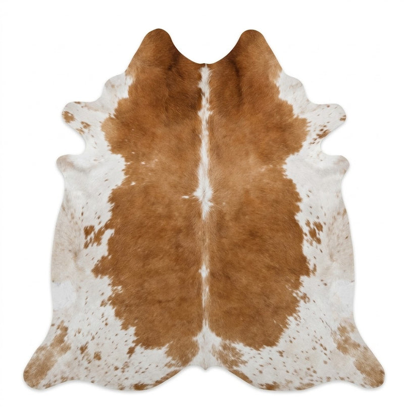 Genuine Honey Cognac & Off-White Cowhide Rug | Natural Caramel Brown Leather Area Rug | Warm Southwestern Western Cowskin Carpet for Living Room