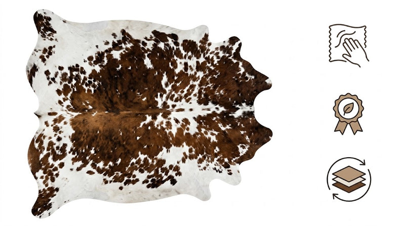 Authentic Chestnut & White Speckled Cowhide Area Rug – Genuine Tricolor Leather Accent Mat