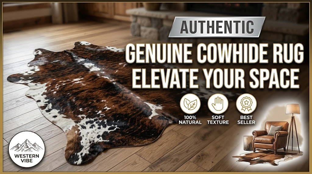 Tricolor Black, Brown & White Cowhide Rug - Genuine Patchwork Natural Leather Area Rug