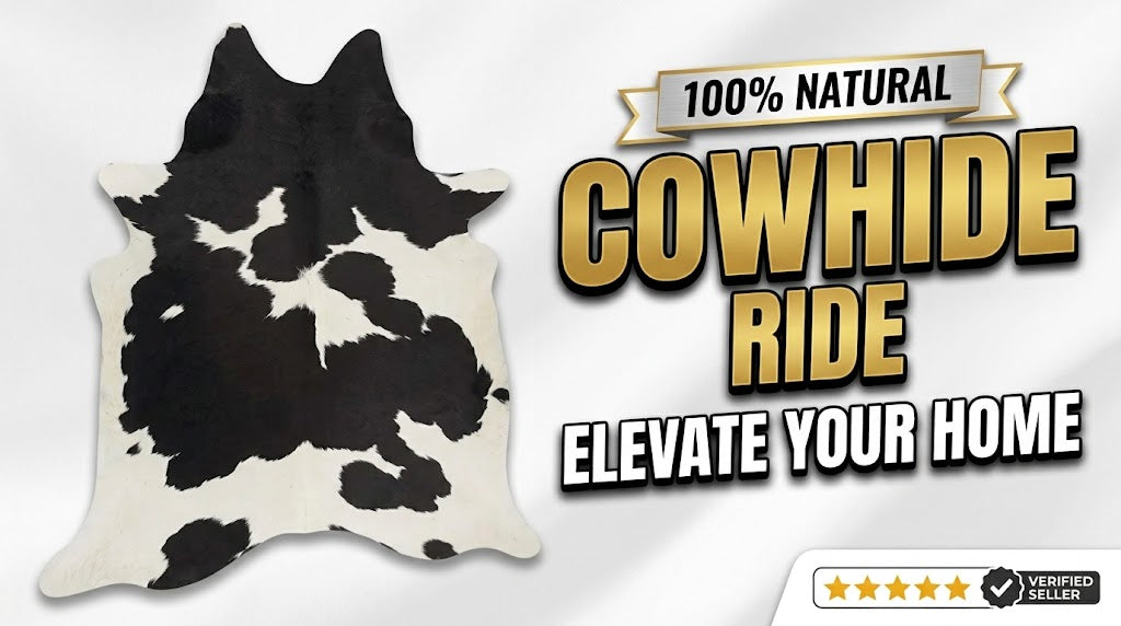 Classic Black and White Cowhide Rug - Genuine Natural Leather Area Rug
