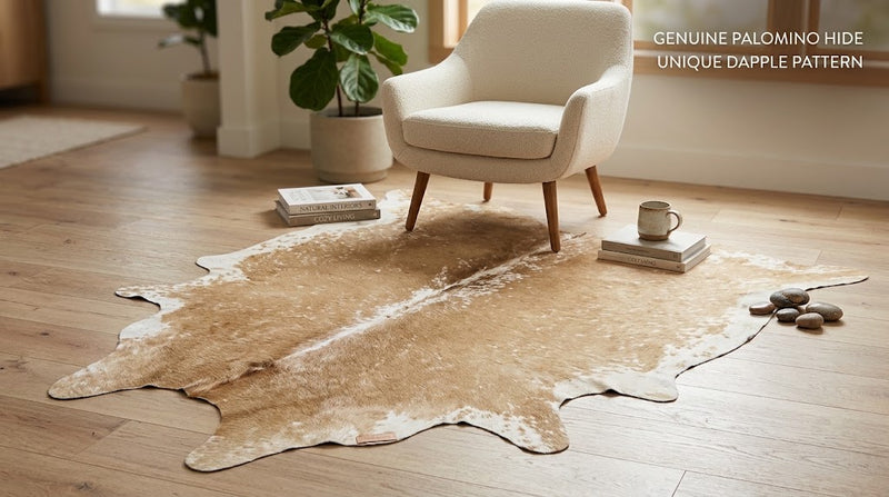 Light Beige & White Cowhide Rug - Genuine Soft Palomino Leather Area Rug