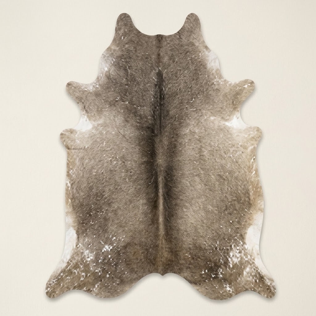 Genuine Grey Brindle Cowhide Rug | Natural Grey and White Cowskin Area Rug | Modern Taupe Brown Leather Carpet for Living Room