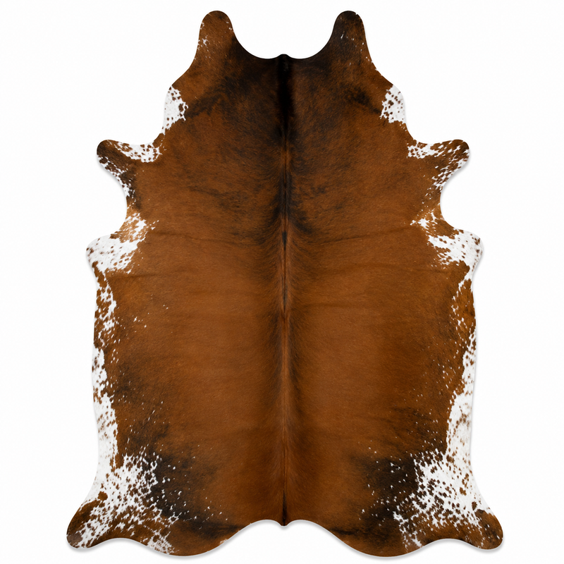 Authentic Chestnut Brown & White Speckled Edge Cowhide Area Rug – Genuine Leather Accent Mat