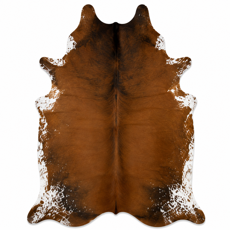 Genuine Brown & White Cowhide Rug | Natural Chestnut Leather Area Rug | White Rimmed Western Cowskin Carpet for Living Room