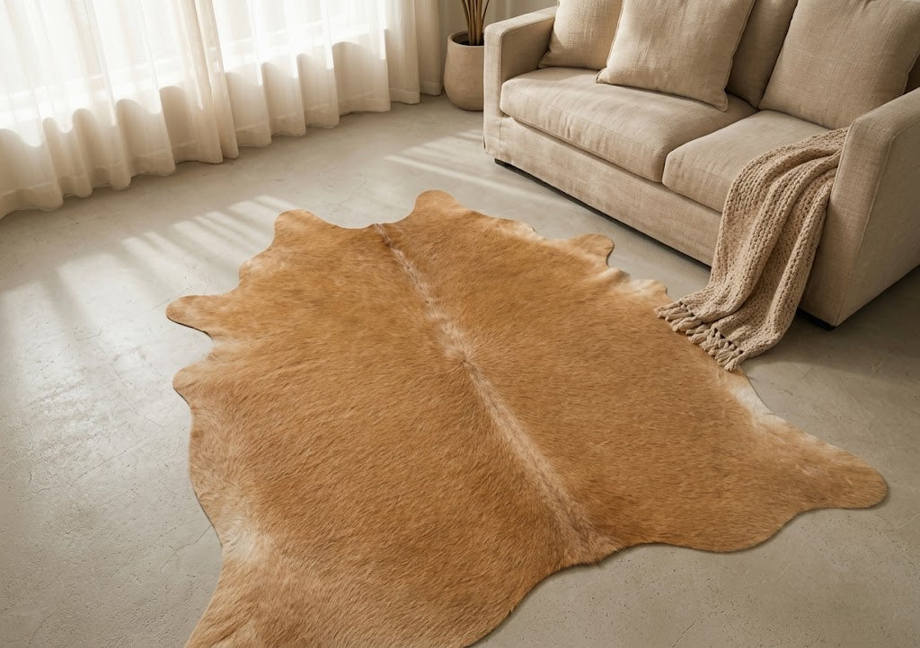 Light Brown Cowhide Rug - Genuine Caramel Tan Leather Area Rug