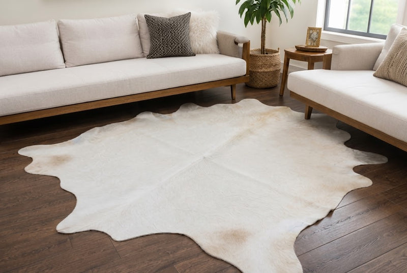 Off-White Cowhide Rug - Genuine Ivory & Cream Leather Area Rug