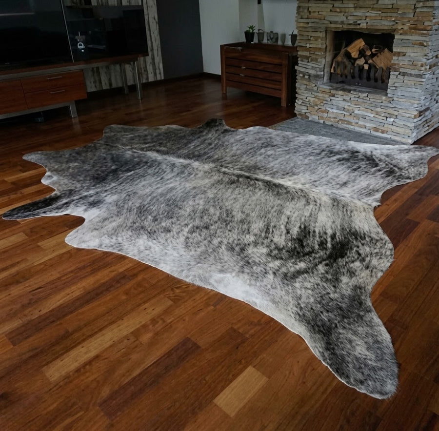 Grey Salt and Pepper Cowhide Rug - Genuine Brindle Leather Area Rug