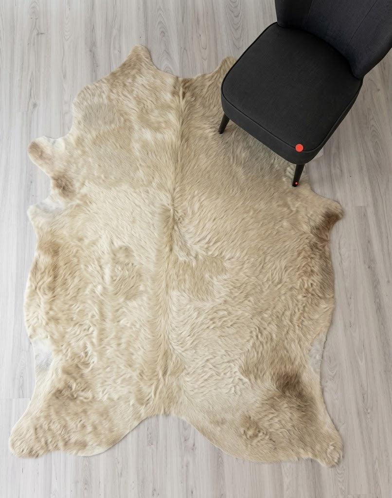 Cream Champagne Cowhide Rug - Genuine Blonde Beige Leather Area Rug