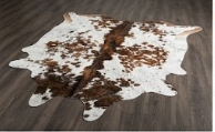 Genuine Tricolor Cognac & Black Speckled Cowhide Rug | Honey Brown & White Cowskin Area Rug | Rustic Modern Western Leather Carpet