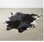 Genuine Jet Black Cowhide Rug | White Peppered Rimmed Leather Area Rug | Modern Black & White Western Cowskin Carpet for Living Room