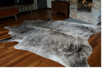 Natural Brindle Grey and White Cowhide Rug, Genuine Hair-on-Hide Floor Mat