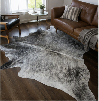 Grey Salt and Pepper Cowhide Rug - Genuine Brindle Leather Area Rug