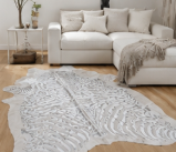 Authentic Silver Stenciled Cowhide Rug - Metallic Printed Leather Area Rug