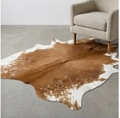 Genuine Cognac Brown & White Cowhide Rug | Natural Light Chestnut Leather Area Rug | White Rimmed Western Cowskin Carpet for Living Room