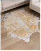 Natural Gold and White Speckled Cowhide Rug, Genuine Hair-on-Hide Area Mat