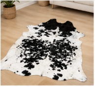 Authentic Black and White Speckled Cowhide Rug -  Leather Area Rug