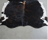 Genuine Jet Black Cowhide Rug | White Peppered Trim & Brown Spine Cowskin Area Rug | Modern Western Leather Carpet