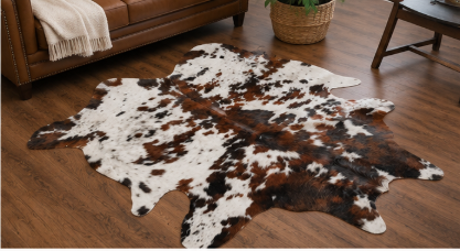 Natural Tricolor Cowhide Rug, Brown, Black, and White Hair-on-Hide Area Rug