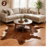 Genuine Brown and White Cowhide Rug | Chestnut Tan & Pure White Leather Area Rug | Classic Western Cowskin Floor Carpet