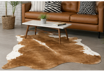 Natural Chestnut Brown and White Cowhide Rug, Genuine Hair-on-Hide Area Rug