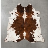 Genuine Chestnut Brown & White Cowhide Rug | Natural Tri-Color Spotted Cowskin Area Rug | Rustic Leather Carpet for Living Room
