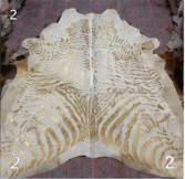Authentic Gold Stenciled Cowhide Rug - Metallic Printed Leather Area Rug