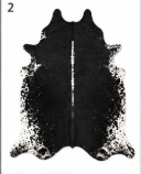 Genuine Jet Black & White Cowhide Rug | Natural Black Peppered Leather Area Rug | White Rimmed Western Cowskin Carpet for Living Room