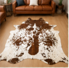 Genuine Chestnut Brown Speckled Cowhide Rug | Salt and Pepper Brown Cowskin Area Rug | Natural Tricolor Leather Carpet for Living Room