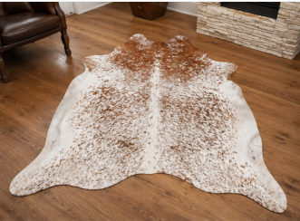 Natural Brown and White Speckled Cowhide Rug, Genuine Hair-on-Hide Area Mat