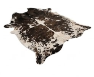 Genuine Natural Cowhide Rug | Tricolor Dark Brown & White Speckled Cow Hide Leather Floor Mat | Salt and Pepper Cowskin Area Rug