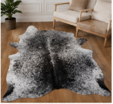 Natural Black and White Speckled Cowhide Rug, Genuine Salt-and-Pepper Area Mat