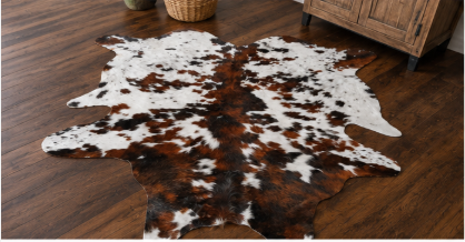 Natural Tricolor Cowhide Rug, Brown, Black, and White Hair-on-Hide Area Rug