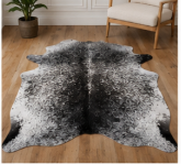 Natural Black and White Speckled Cowhide Rug, Genuine Salt-and-Pepper Area Mat