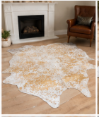 Natural Gold and White Speckled Cowhide Rug, Genuine Hair-on-Hide Area Mat