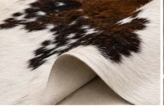 Natural Tricolor Cowhide Rug, Brown, Black, and White Hair-on-Hide Area Rug