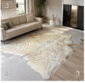 Authentic Gold Stenciled Cowhide Rug - Metallic Printed Leather Area Rug